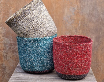 PONGEZI: 11"W x 11.5"H  Recycled wool & sisal basket /Storage basket