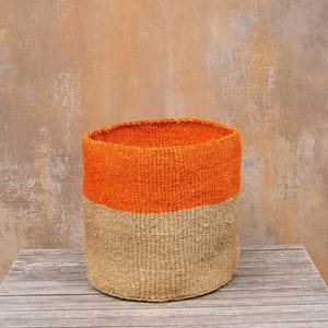 CHUNGWA: Cestino bicolore arancione e iuta sisal / Cestino portaoggetti / Cestino fioriera