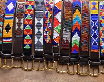 37"-41" Maasai beaded belt, Unisex belt, Beaded leather belt