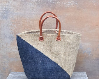 PWANI: Black and jute sisal basket bag / Market bag / African basket