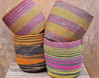 MTIHANI: 11"W x 10"H  Fine weave wavy multicolour sisal basket /Planter basket/Storage basket