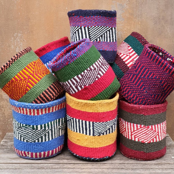 NYUZI:  6"W x 7"H Recycled wool and sisal baskets.