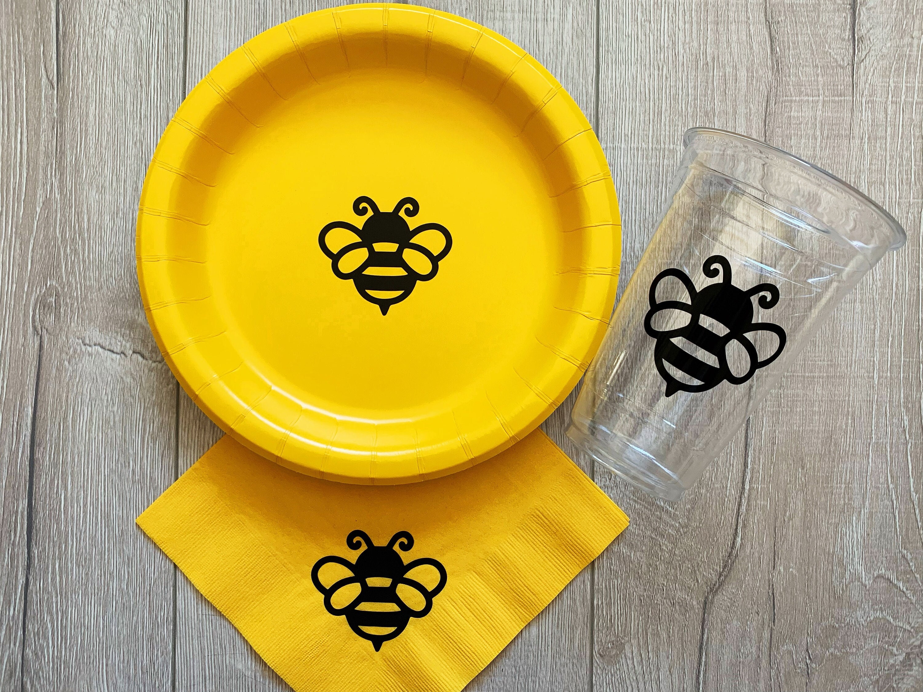 KEFAN Bee Birthday Party Decorations, Bee Party Tableware Supplies, Plates,  Cup, Napkin, Cutlery, Tablecloth, Straws for Children Birthday Baby Shower