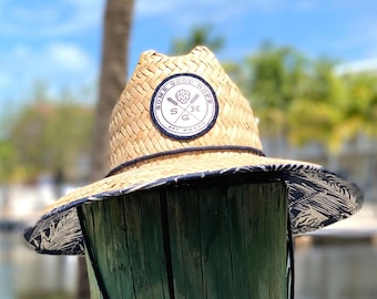 Some Good Hops Navy Palm Print UPF50+ Straw Lifeguard Craft Beer Inspired Hat