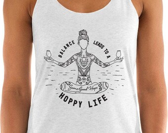 Balance Leads to a Hoppy Life Yoga Tank - Heather White