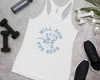 Women's Will Run For Beer Racerback Tank - Heather Grey