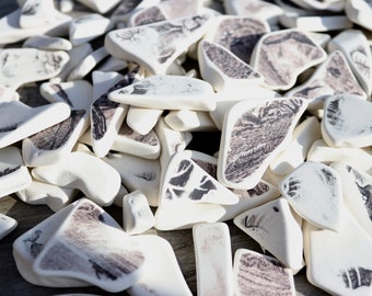 Black and White Sea Pottery Pieces, Tumbled Vintage Craft Supplies (10mm-45mm)