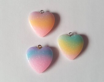 Glitter heart pendants, Heart pendants, Pastel pendants, Kawaii pendants, Jewellery making, Resin pendant, Glitter heart, Glitter, Heart