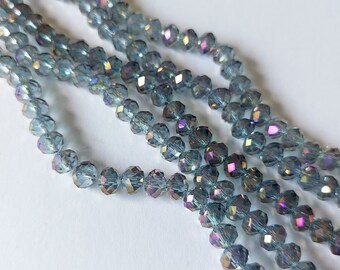 6mm AB rondelles, AB rondelle beads, AB plated beads, rondelle beads, faceted beads, jewellery beads, jewellery making, rondelle, violet