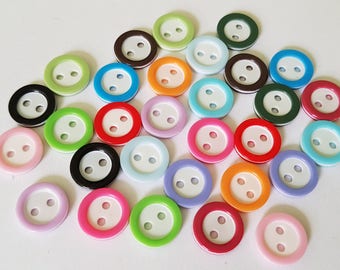 30 x 11mm Round Resin Buttons | 2-Hole Mixed Colour Circle Design for Sewing, Crafts & DIY Projects