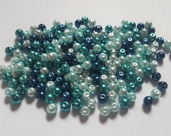 Carribean blue pearl mix, Glass pearl mix, Glass pearl beads, Bead mix, Bead soup, Glass pearls, Glass beads, Pearl beads, Jewellery making