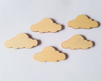 5 Cloud Craft Shapes | Plywood Blank Wooden Shapes 50mm x 25mm | DIY Decorations & Craft Supplies