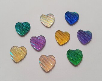 10 x AB Glitter Heart Flatback Embellishments | Resin Cabochons for DIY Crafts, Scrapbooking, Phone Cases & Accessories