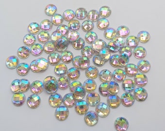 10mm rhinestones, AB plated rhinestones, Faceted rhinestones, Flatback rhinestones, Craft rhinestones, Faceted, Round, AB plated