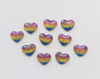 Heart flatbacks, Rainbow flatbacks, Glitter flatbacks, Heart cabochons, Resin flatbacks, Resin cabochons, Heart, Rainbow, Glitter