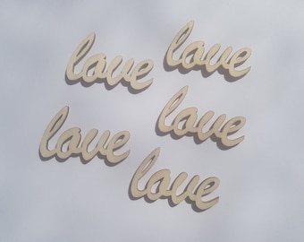 10 x Sklejka „Love” – ozdoby do rękodzieła | 38 x 23 mm – puste drewniane ozdoby do majsterkowania, scrapbookingu i dekoracji
