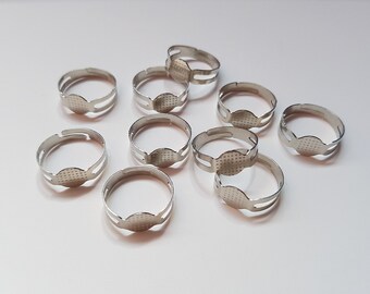 10 x Adjustable Ring Base Findings | Blank Iron Ring Pads | DIY Jewelry Making Supplies | 17mm Silver Tone