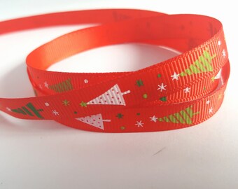 3m Red Christmas Tree Grosgrain Ribbon | 9mm Printed Ribbon for Holiday Crafts, Gift Wrapping, DIY Projects & Hair Bows