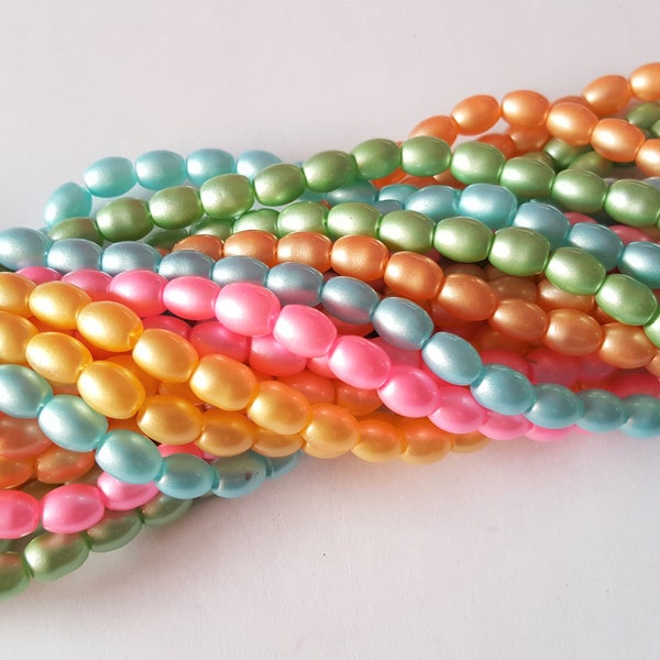 9mm Pastel beads, Pastel glass beads, Glass beads, 9mm, Oval beads, Pastel beads, Beads, Pastels, Jewellery making, Crafts, Pastel colours