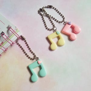 Pastel Musical Note Planner Charm | Resin Pendant with Silver Ball Chain | Notebook, Journal & Zipper Accessory
