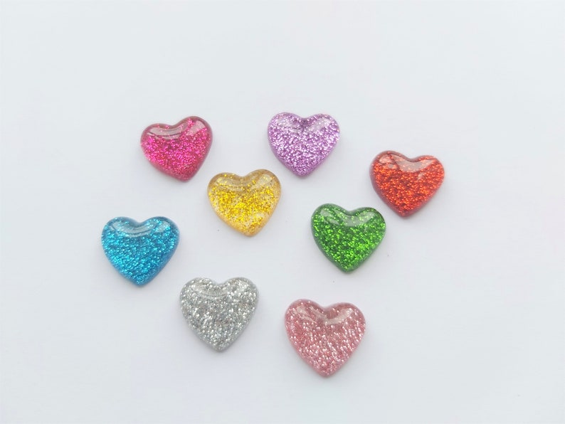 Glitter heart cabochons, Heart flatbacks, Heart cabochons, Glitter flatbacks, Glitter cabochons, Resin flatbacks, Heart, Hearts, Glitter image 1