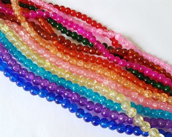 50 x 6mm Round Crackle Glass Beads | Jewellery Making Beads for Bracelets, Necklaces, Earrings & DIY Craft Projects