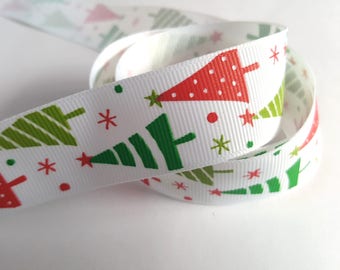 2m White Christmas Tree Grosgrain Ribbon Bundle | 25mm Wide Printed Ribbon for Holiday Crafts, Gift Wrapping & DIY Projects