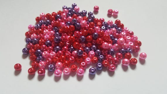 Valentine’s Pearl Bead Mix | Glass Round Beads 4mm 6mm 8mm | DIY Jewellery & Craft Supplies