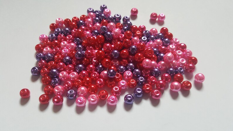 Valentine’s Pearl Bead Mix | Glass Round Beads 4mm 6mm 8mm | DIY Jewellery & Craft Supplies