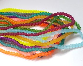 50 x 6mm Frosted Glass Beads | Round Beads for Jewellery Making, Bracelets, Necklaces & DIY Craft Projects
