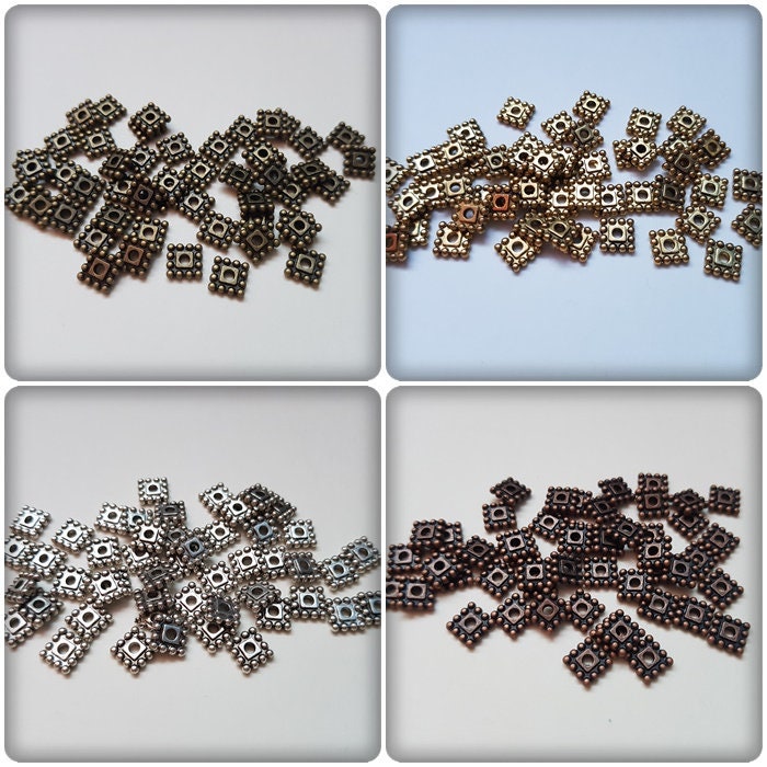 20 X Antique Gold Metal Spacer Beads,beautiful Design, Square Spacer Beads  15mm X 6mm 