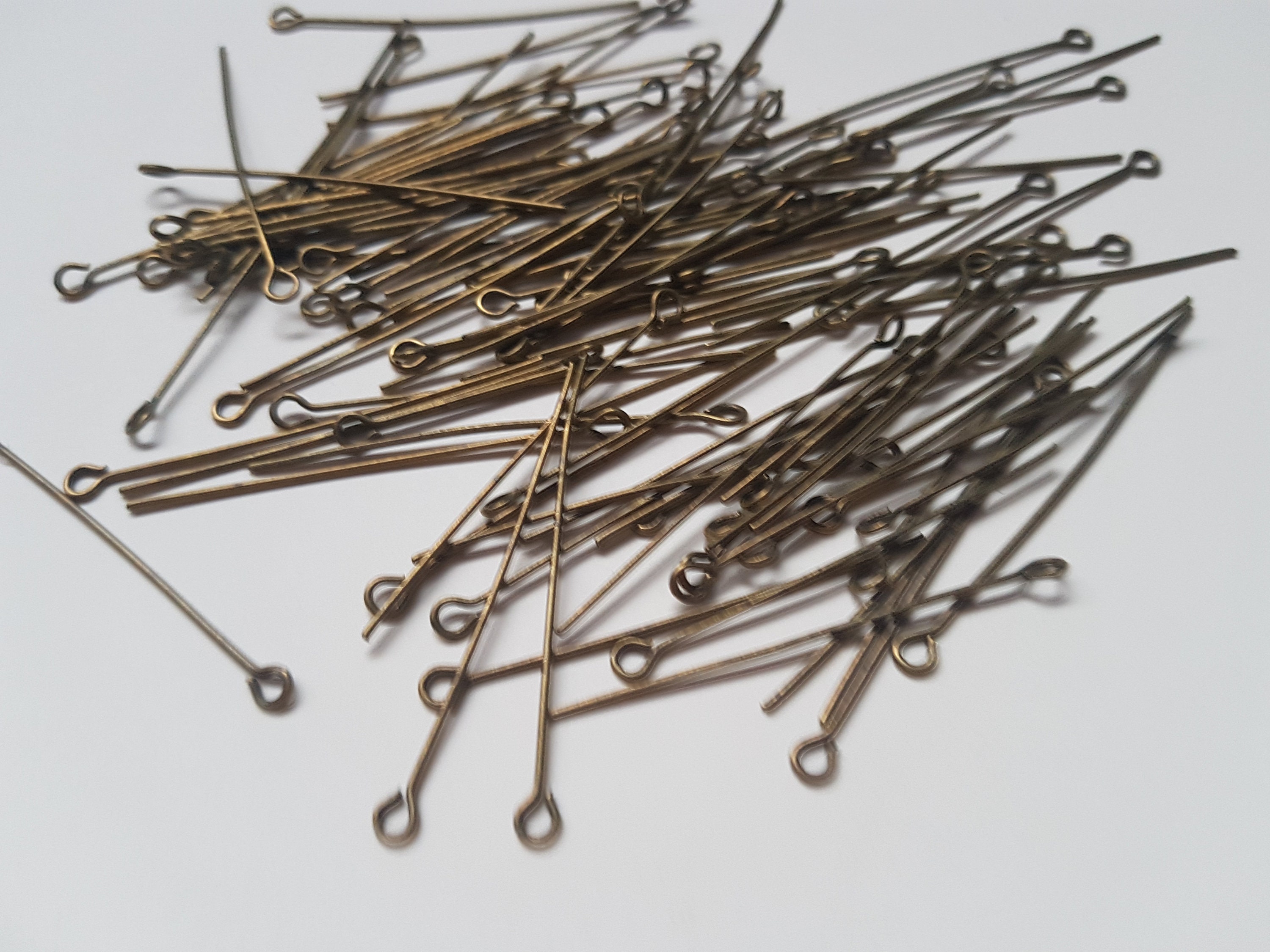 250pc Small Raw Brass Eye Pin 16mm Length, 21ga Wire Eyepins for