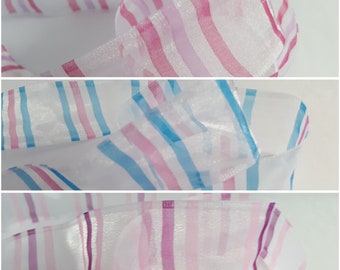 1m Striped Organza Ribbon | 38mm Wide Patterned Ribbon for DIY Crafts, Gift Wrapping, Scrapbooking & Hair Bows