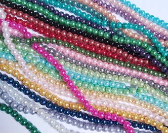 6mm glass pearl beads, Glass pearl beads, Pearl beads, Glass beads, Jewellery making beads, Jewellery making, Round beads, Glass pearls