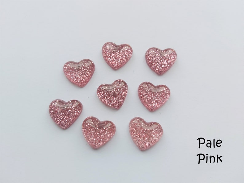 Glitter heart cabochons, Heart flatbacks, Heart cabochons, Glitter flatbacks, Glitter cabochons, Resin flatbacks, Heart, Hearts, Glitter Pale Pink