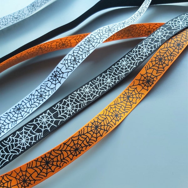 16mm spiderweb ribbon, cobweb ribbon, halloween ribbon, grosgrain, grosgrain ribbon, ribbon, craft ribbon, halloween, spider, cobweb