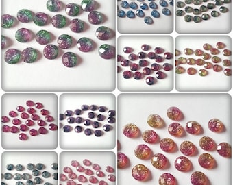 20 x Glitter Flatback Cabochons | 8mm Faceted Round Resin Gems | Craft & DIY Embellishments