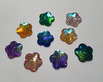 26mm flower cabochons, Mermaid scale cabochons, Flower flatbacks, Mermaid flatbacks, Cabochons, Flatbacks, Flower, Mermaid, Mermaid scales