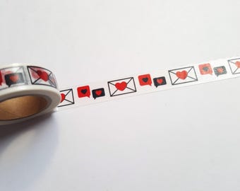 Washitejp för kärleksbrev | Svart, vit och röd scrapbookingtejp | Dekorativ papperstejp | Journal- och gör-det-själv-tillbehör
