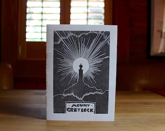 Monte Greylock Card | Intagliato a mano mano stampato, Linoleografia | Perfetto per New England si godono e/o gli amanti della natura e fari