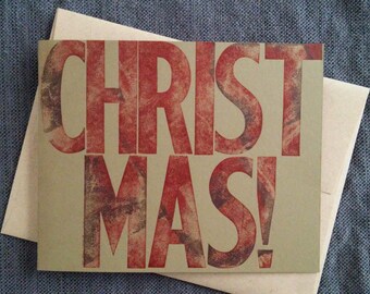 Uno-di-un-tipo mano stampato stampa tipografica, tipo di legna natale carta | Perfetto per le festività natalizie | Grande per i saluti di festivi ancora alternativi