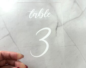 Clear Acrylic Table Number- Clear and White Wedding Table number- Acrylic Wedding Sign- Custom wedding table numbers- baby shower, birthday