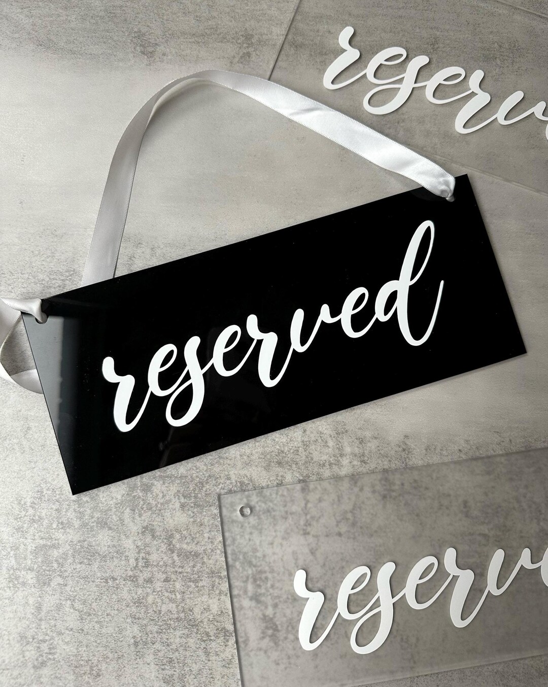 Acrylic Wedding Reserved Sign: Black, Frosted, or Clear - 11x4.5