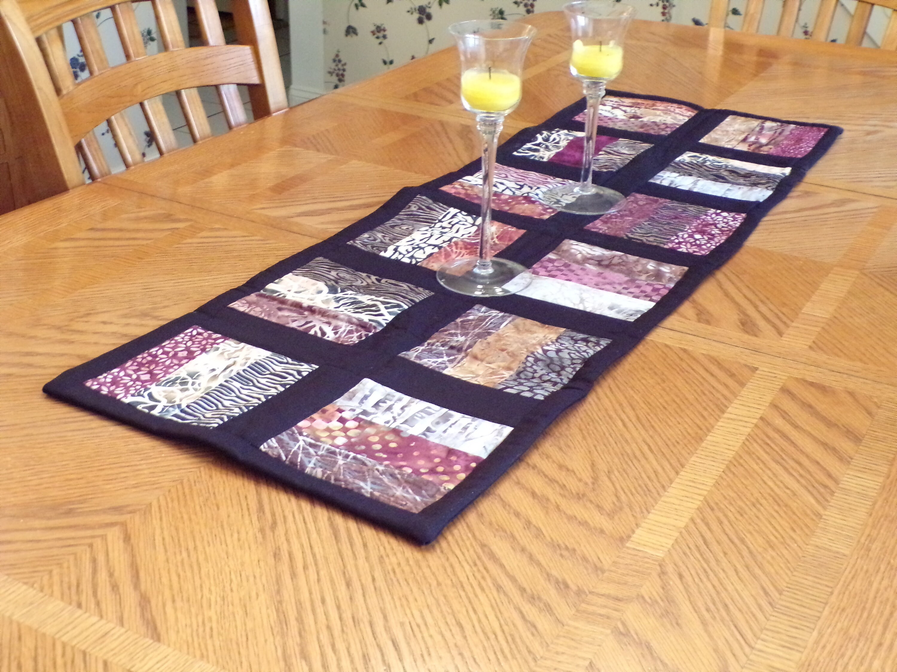 Handmade Quilted Table Runner, Modern Nature Print Quilted Table Runner