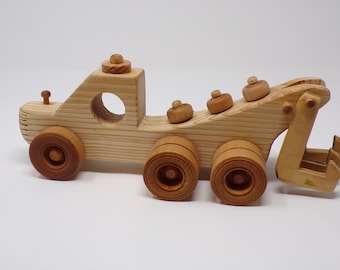 Mega Tow Truck, Mega Wheel Tow Truck, Wooden Tow Truck, Six-Wheel Tow Truck, Handmade Wooden Towtruck