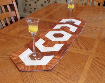 Geometric Quilted Table Runner, Quilted Table Runner and Trivet - 38" long x 11" wide