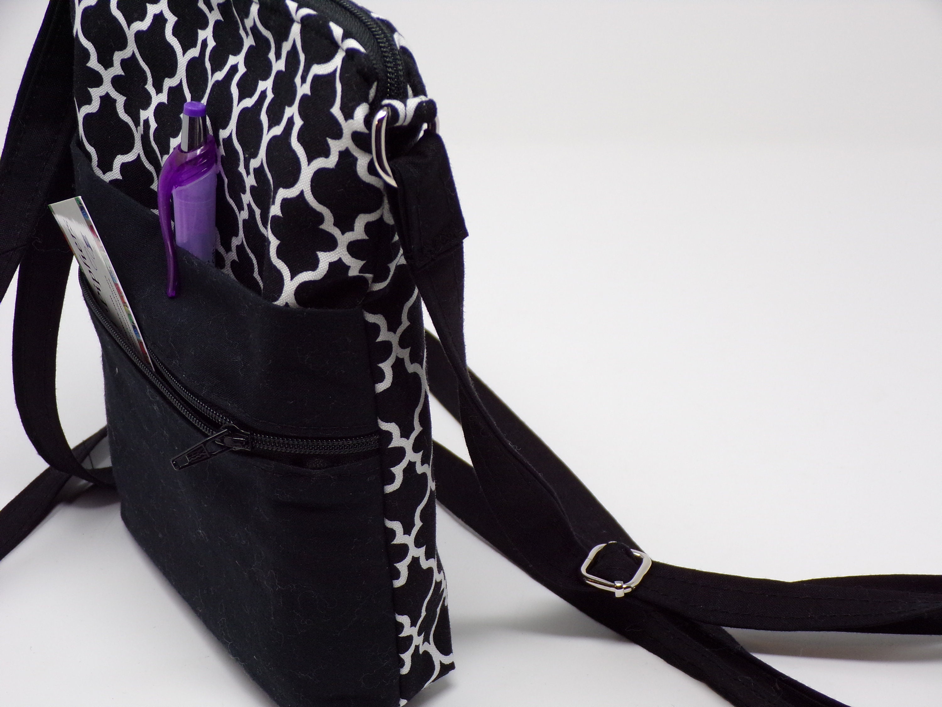 Black & White Cross Body Bag, Quilted Cross Body Bag, Cross Body Bag