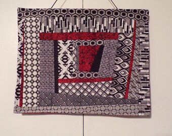 Vibrant Red, Black & White Modern Geometric Quilted Wall Hanging 18” x 14”