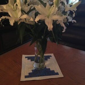 Blue and White Quilted Table Topper - 12&quot; x 12&quot; - Plant Trivet