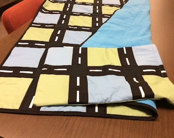 Quilted Youth Bed Quilt and Pillow Case, Roadway Youth Bed Quilt and Pillow Case